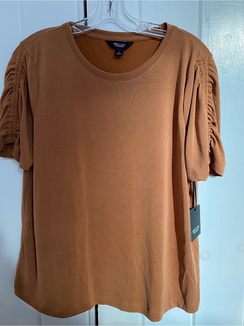 Simply Vera Vera Wang Short-Sleeve Ruched Sleeve Top in Copper new with tags